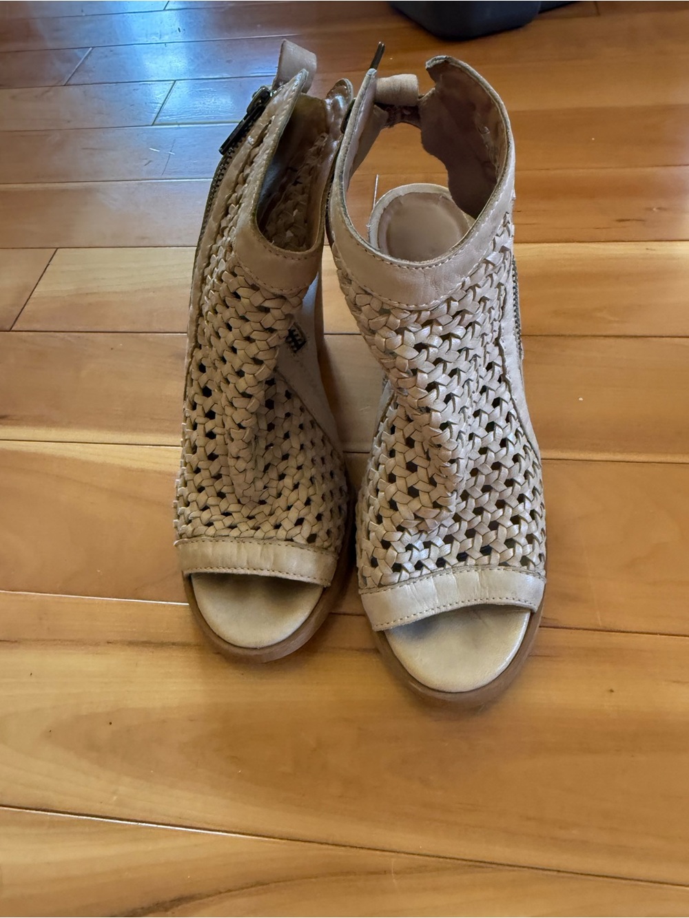 Woven Open-Toe Sandal Bootie in Beige